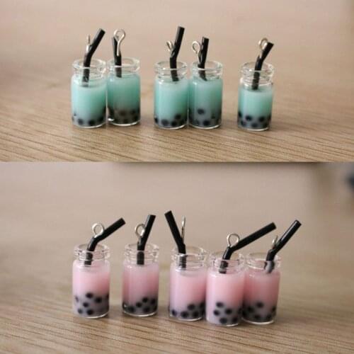 5Pcs 3D Miniature Kawaii Pearl Milk Tea Cup Pendants Resin Figurine Charms for DIY Jewelry Craft Earring Keychain Accessories