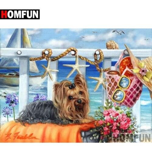 HOMFUN Full Square/Round Drill 5D DIY Diamond Painting "Dog scenery" Embroidery Cross Stitch 5D Home Decor Gift A17886