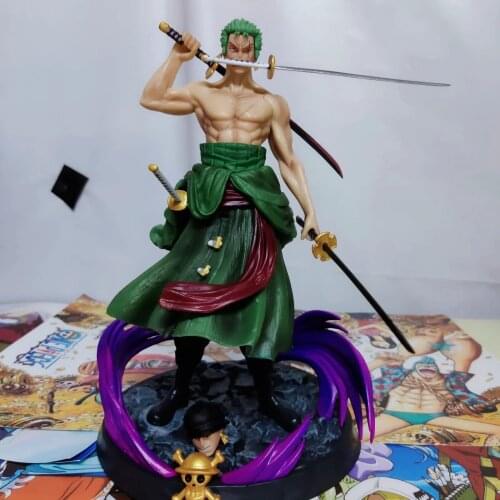Anime O.n.e.P.i.e.c.e GK Fantasy Zoro Statue Three Swords Style Double Head Model Boxed Figure Approximately 25cm