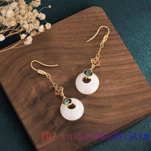 White Jade Doughnut Earrings Chalcedony Women Crystal Charm Natural Agate Gifts Jewelry Zircon 925 Silver Fashion Gemstone