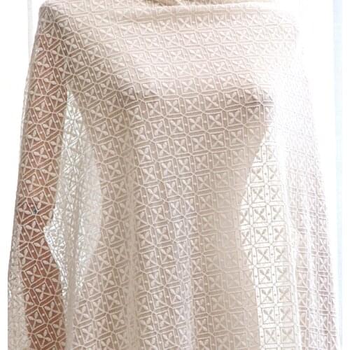 Beige Net Yarn Fabric Three-dimensional Embroidery Lace Fabric For Dress Clothing Fabric Curtain Background Fabric