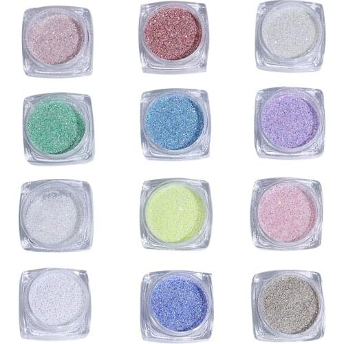 12 Colors Glitter Diamond Powder Rainbow Color Glitter Powder DIY Shiny Nail Art Super Flash Crystal Sugar Powder Fine Flash