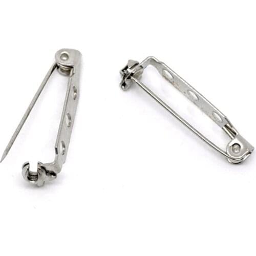 50Pcs Silver Tone Back Pins Safety Pins for Brooches Crafts Making 28x7mm/39x5mm