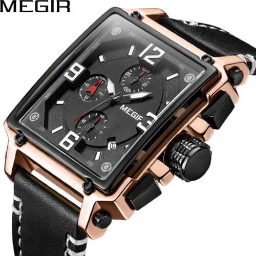 Creative MEGIR Chronograph Men Watch with Leather Strap Army Military Watches Sport Wristwatches Men Relogio Masculino Saat 2061