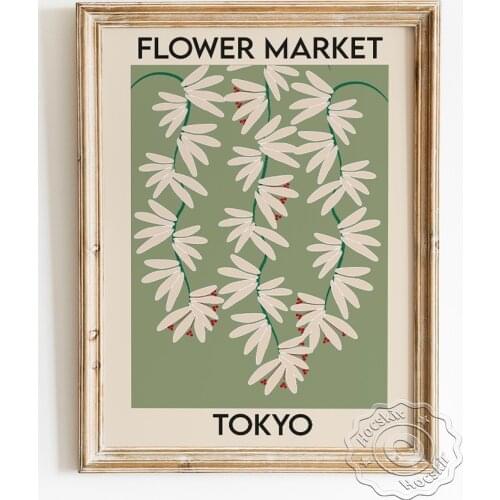 Flower Market Tokyo Poster, Green Watercolor Florist Canvas Painting, Abstract Japanese Flora Wall Picture, Wall Art Home Decor