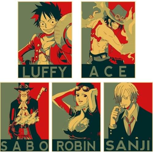 Home Decor Wall Poster Stickers Vintage Kraft Paper One Piece Characters Posters Retro Anime Luffy Art Picture