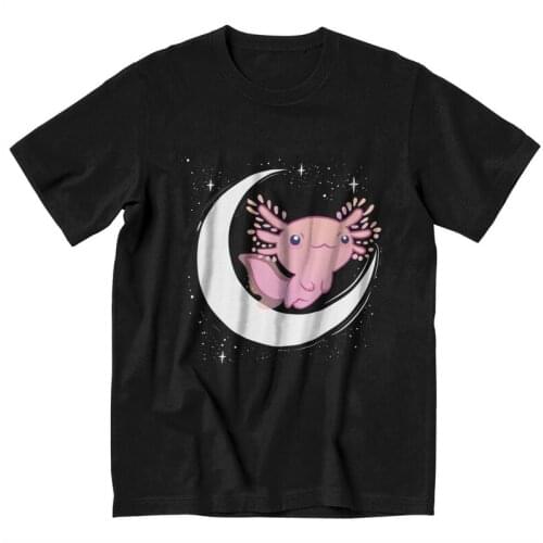 Cute Axolotl On The Moon T Shirts Men Short-Sleeve Salamander Animal T-shirt Streetwear Tee Tops Pure Cotton Slim Fit Tshirts