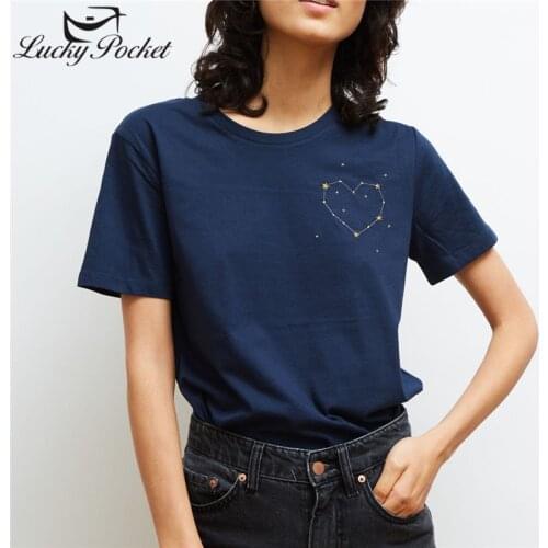 New Women Summer White Slim O-Neck Cotton Star Embroidery T-Shirt Ladies Fashion Plus Size Tees Ladies Brand Casual Tops ZM233
