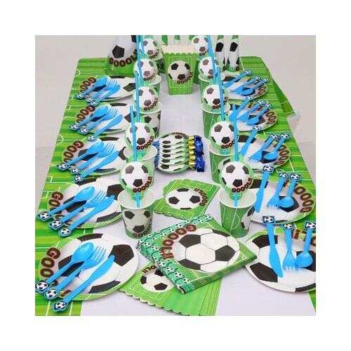 Soccer Football Theme Kids Birthday Party Decoration Set Cup Plate Banner Hat Straw Loot bag Tablecloth Blowout Party Supplies