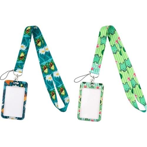G1884 Cartoon Frog Lanyard Keychain key Badge Mobile Phone Rope Lanyard With Kawaii Card Holder Cover