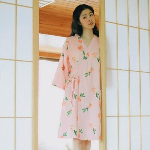 Simplicity Japan Kimono Robe Loose Womens 100% Cotton Bathrobe Nighties Negligee Lingerie Pijama Nighty Dresseing Gown Sleepwear