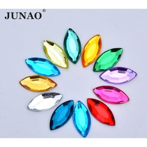 JUNAO 7*15mm Mix Color Flatback Crystal Rhinestone Applique Horse Eye Strass Crystal Stickers Non Sewn Stones Gems DIY Crafts