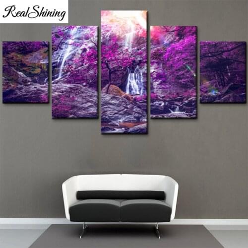 5Pcs purple leaves waterfall nature landscape Diy Diamond Painting cross-stitch Full 5D Diamond Embroidery Rhinestone Art F1141