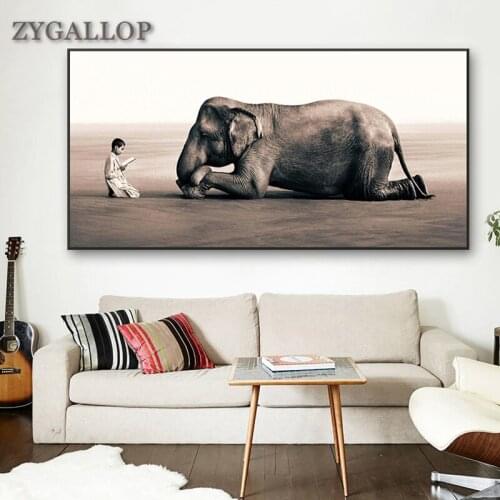 Child and Elephant Canvas Art Painting Animals Posters and Prints Elephant Wall Art Picture Home Decoration Paintings No Frame