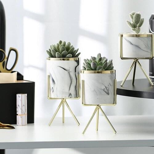Ceramic Iron Art Vase Flower Pots w/ Stand Succulent Plant Nordic Planter Office Home Garden Decor Flowerpot Indoor Flower Pot
