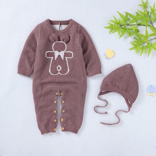 Newborn Baby Romper Long Sleeve Autumn Toddler Boys Clothing Hat Warm Solid Knit Infant Girls Jumpsuit Outfits Cute Bear Onesies