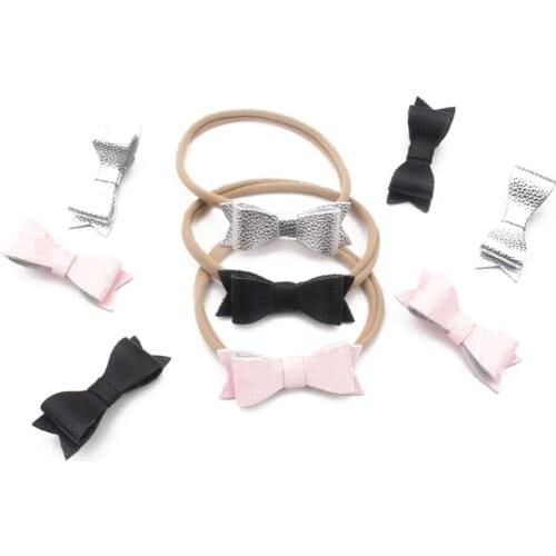 Leather Bowknot Hairband Baby Kids Girls Elastic Headband birthday gift bow headband baby care Lovely Kids Elastic