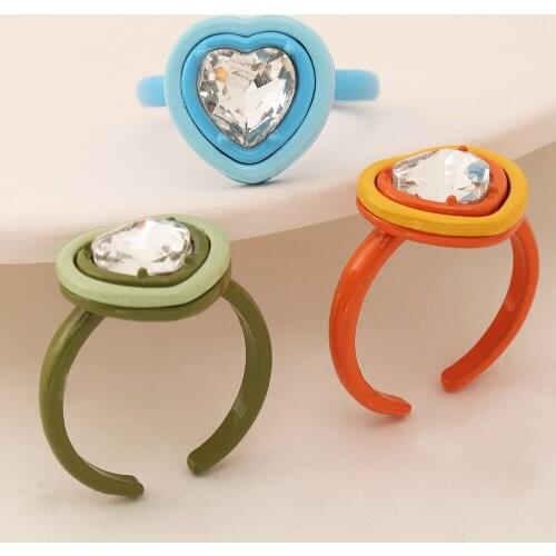 Colorful Rings For Women Girls Sweet Romantic Cute Heart Rhinestone Wedding Party Daily Finger Rings Fashion Jewelry