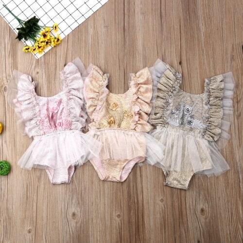 Cute Newborn Baby Girl Ruffles Sleeve Flower Tutu Skirted Bodysuit Jumpsuit One Pieces Outfits Princess Girls Summer Clothes