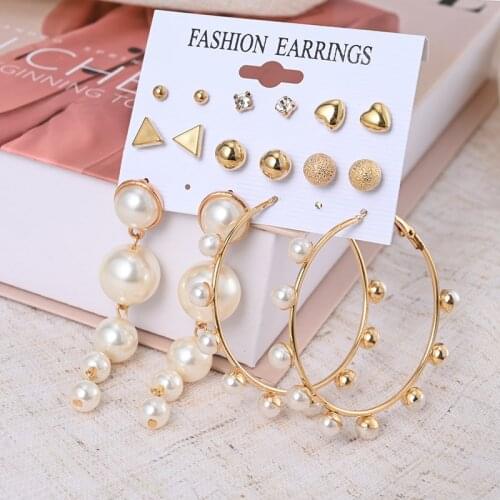 Fashion Statement Pearl Gold Drop Earrings Sets For Women Geometirc Metel Circle Dangle Earrings 2021 Trend Female Jewelry Gifts