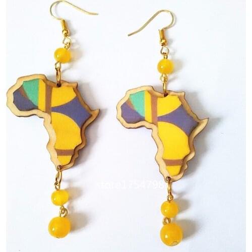 Fashion Earrings Idea Artificial Accessories Map of Africa Exaggerated Wooden Earrings Wooden Jewelry Luxury Earring Halloween