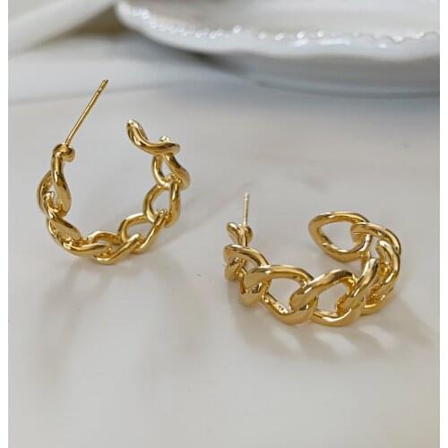 2021 Trendy Hollow Chain Hoop Earrings Temperament Simple Circle Statement Earrings Jewelry Metal Geometric Fashion Earrings