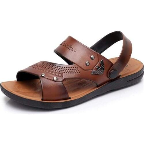 2021 New Mens Sandals Fashion Trend Open Toe Leather Sandals Beach Soft Sole Comfortable Non-slip Waterproof Vacation