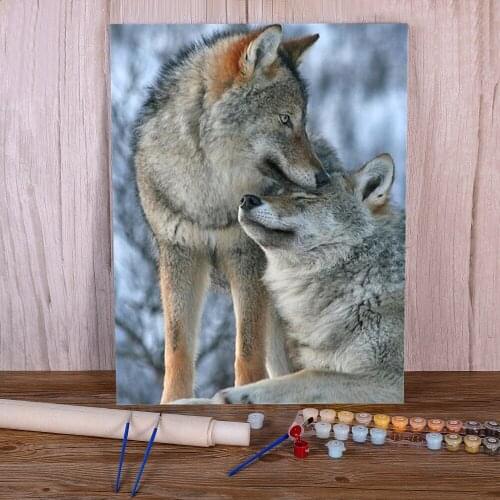 Animal Wolf Paint By Numbers Package Oil Paints 40*50 Paiting By Numbers New Design For Children Handiwork For Wholesale