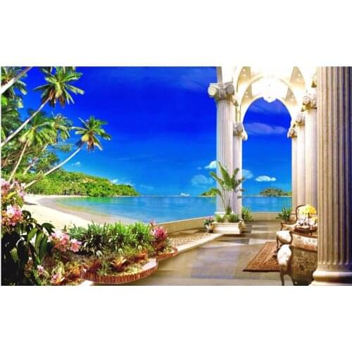 Custom photo 3d room wallpaper European-style balcony sea view coconut beach living room 3d wall murals wallpaper for walls 3 d