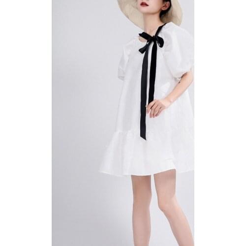 Dress Summer 2020 New Womens Puff Sleeve Dress Ruffled Lace A- line Dress