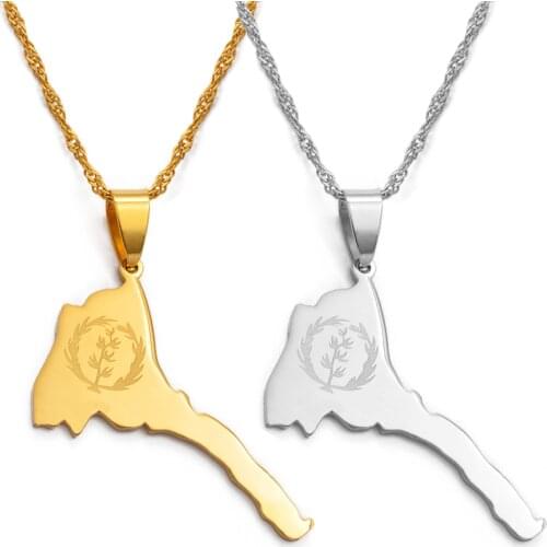 Anniyo Eritrea Map & Flag Pendant and Thin Necklaces for Women/Girl Silver Color/Gold Jewelry African Map of Eritrean #025821