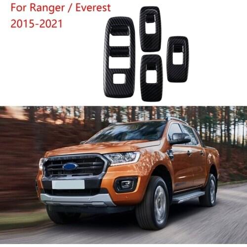 Carbon Fiber Window Lift Switch Panel Cover Trim Inner Door Armrest Protection for Ford Ranger / Everest 2015-2021