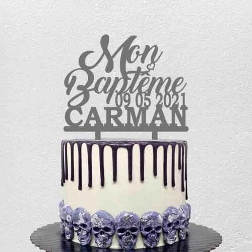 Personalized Baptism Cake Topper Customized Kids Name Date French Men Baptême For Baptism Party Cake Decoration Topper