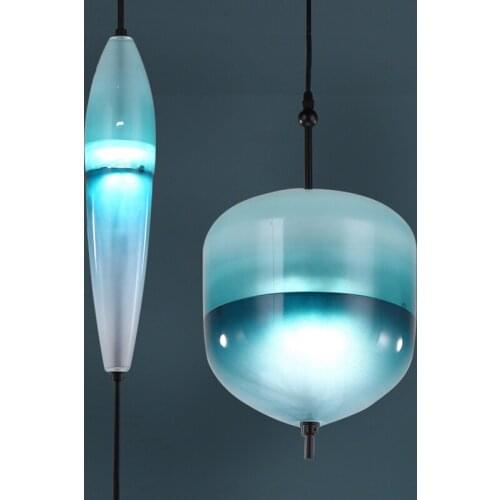 Nordic teardrop-shaped blue glass pendant light LED art deco white lustre suspension restaurant dining room kitchen lampe salon