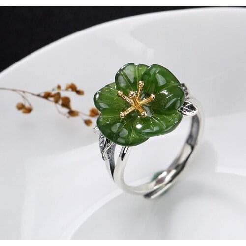 Adjustable Ring Silver Women 925 Sterling silver Rings Handmade Jade Silver 925 Jewelry Vintage rings