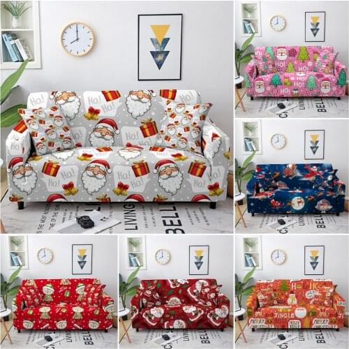 Christmas Sofa Covers for Living Room Elastic Sectional Corner Sofa Cover Santa Claus Slipcover Couch Cover Funda Sofa Protector