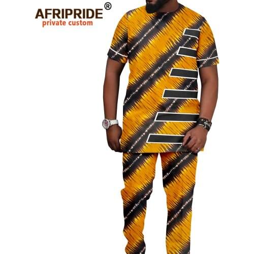 Tracksuit Men African Clothing Print Shirts and Ankara Pants 2 Piece Outfits Dashiki Men Suit Crop Top Trousers Set A2116016