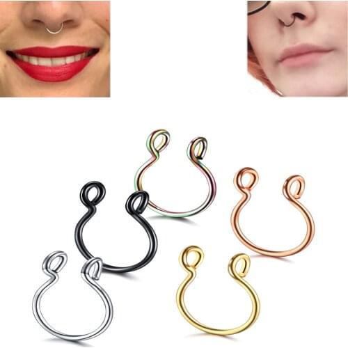 2pcs/lot U Shaped Fake Nose Ring Hoop Septum Rings Titanium Nose Piercing Earrings Fake Piercing Oreja Pircing Jewelry