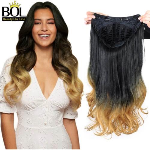 Beauty On Line Long Wavy U Part Half Wig 24 Inches for Women Synthetic Wigs T1B/27# High Temperature Fiber Hair Extension Clips