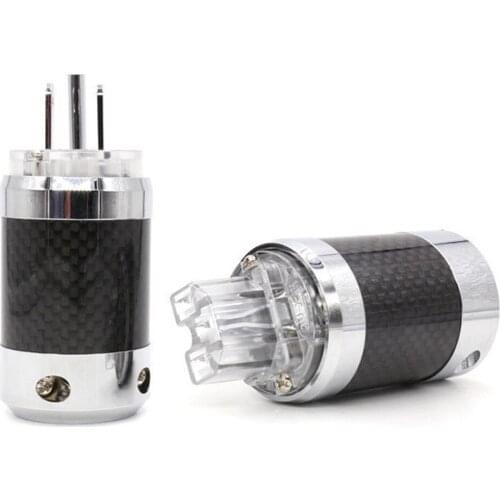 HIFI Unprinted Carbon Fiber Rhodium Plated r Metal Chassis US Power Plug Connector extension adapter