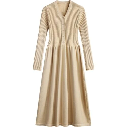 Knitted Elegant Women Sweater Dress Autumn Winter Thick Warm Long Midi Dress Elgant Solid Office Ladies A Line Sweater Dresses