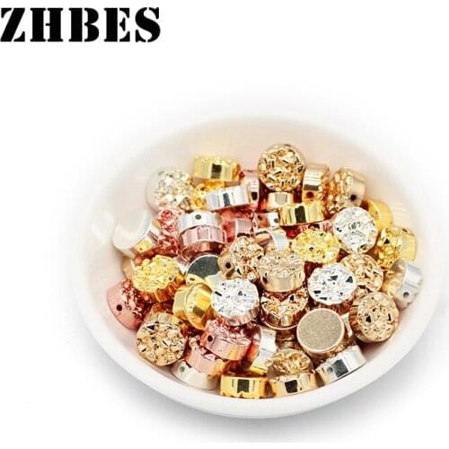 ZHBES Natural Stone plating Rose Gold Hematite Spacers Bead 8/10mm Carve Flat Round Loose Bead For Jewelry DIY Bracelet Making
