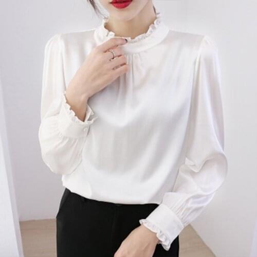 Mulberry silk shirt Women Tops Spring and summer heavy silk shirt women 2020 new sets of burr fungus long sleeve white shirt
