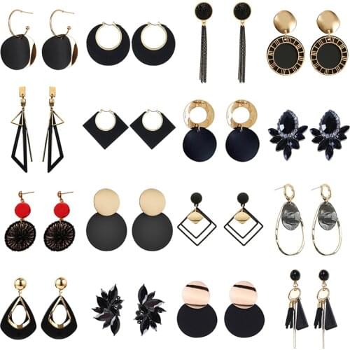 2Pcs New Korean Statement Earrings for women Black Cute Arcylic Geometric Dangle Drop Gold Earings Brincos Fashion Jewelry