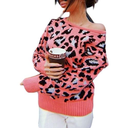 Women Leopard Print Sweaters Casual Long Sleeve Open Back Tie Up Knitted Pullover Tops
