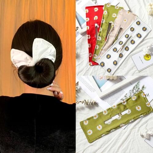 1Pc 2021 Summer Trend Bun Maker Colorful Daisy Print Women Hair Styling Headband Braid Hair Twist French Stylish DIY Hair Access