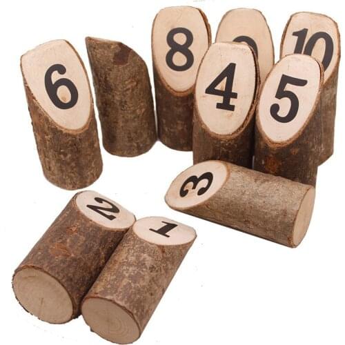 10pcs/lot Wood Pile 1-10 numeral Card Photo Natural Wooden Stump Shape Menu Number Clip Stand Wedding Party Table Decor