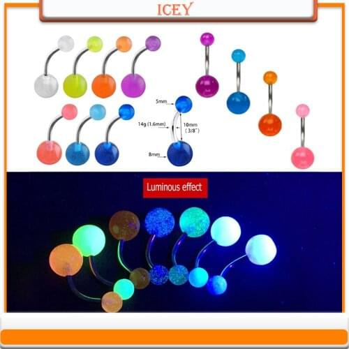 7pcs 14g Luminous Acrylic Belly Button Rings Sexy Women Belly Piercing Barbell Surgical Steel Navel Piercing Body Jewelry Women