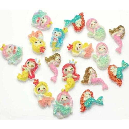 100/50pcsLovely Cartoon Mermaid Cabochons Flatback Resin Mermaid Charms Glitter Mermaid Sea Theme Cabochons Craft Making