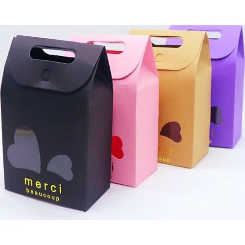 100pcs Kraft Paper Party/Wedding Gift Bags,Cake/Chocolates/Candy Packing Bags Stand Up Food Clear PVC window Seal boxes